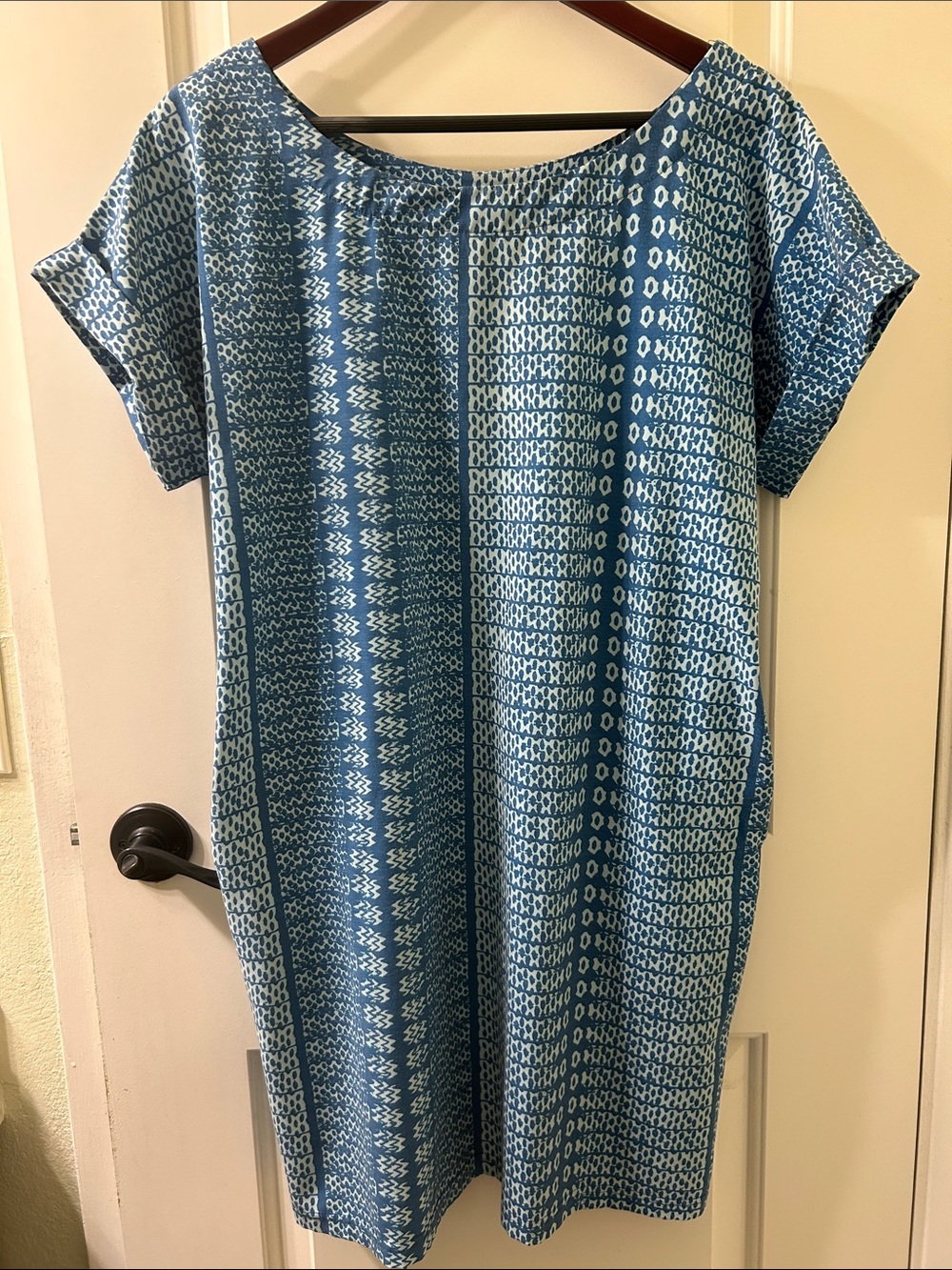 MANAOLA He’olu  Collection Blue Shift Tapa Print Dress, Sz XS